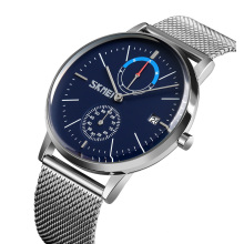 relógios de quartzo masculino para SKMEI 9182 prata cor de quartzo masculino relógio de pulso de malha de aço inoxidável